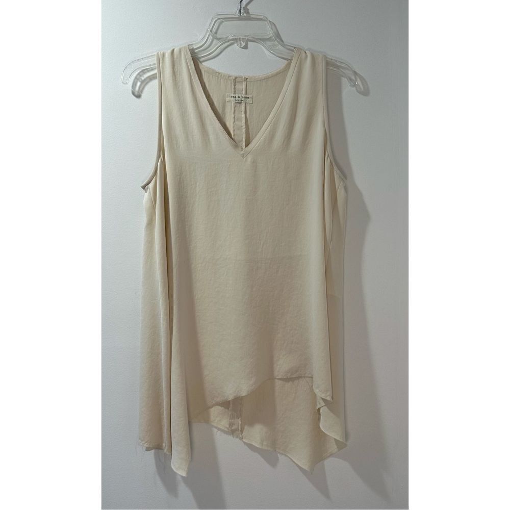 Rag & bone womenโsโcream v-neck long asymmetrical tank top size S/M.โ#25-0671